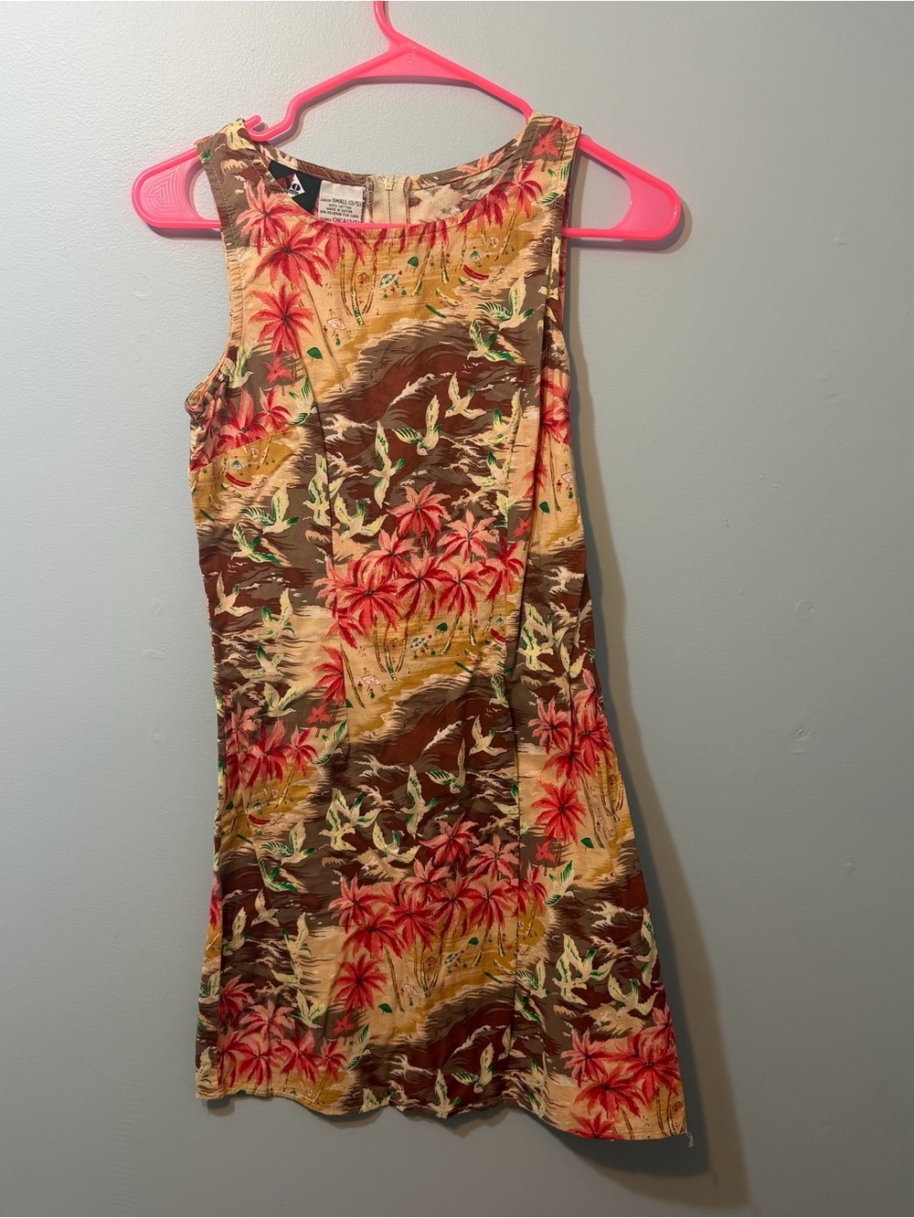 No Boundaries Tropical Palm Tank Mini Dress - Brown, Coral & Cream